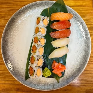 Nigiri Sushi and 1 Spicy Salmon or Spicy Tuna Roll