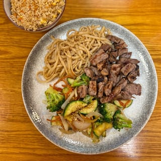 Hibachi Steak with Vegetable Fried Rice and Udon Noodles